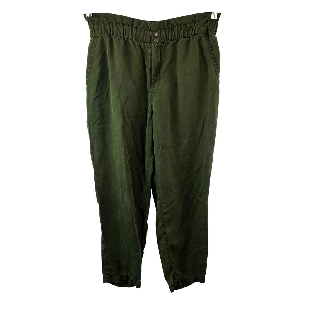Ann Taylor LOFT Olive Green Pants High Rise Taper Leg Elastic Waistband M Medium
